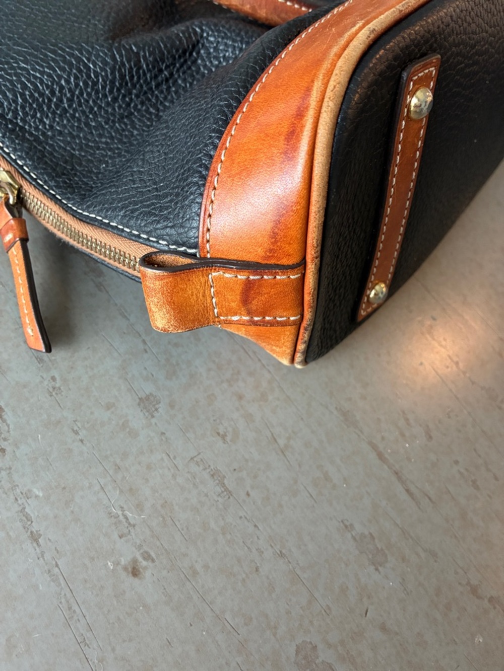 Dooney & Bourke Black Pebbled Leather Dome Satchel with Tan Trim - Picture 11 of 11